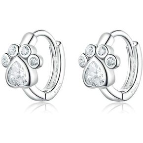 Cute CZ Cat Dog Paw Print Cartilage Small Cuff Huggie Hoop Earrings for Women Girls Sterling Silver Chic Dainty Animal Pet Lovers Sleeper Little Hoops Delicate Hypoallergenic Gifts Daughter 8mm in Kuwait