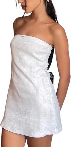 ROAONOCOMO Women Summer Off Shoulder Tube Mini Dress Sexy Bodycon Strapless Short Dress Y2k Backless Party Club Pencil Dress in Kuwait