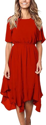 Alaster Women’s Chiffon Short Sleeve Casual Midi Dress Irregular Hem Summer Dress in Saudi Arabia