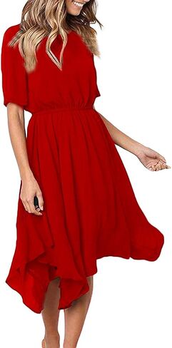 Alaster Women’s Chiffon Short Sleeve Casual Midi Dress Irregular Hem Summer Dress in Saudi Arabia