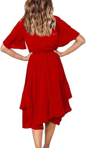 Alaster Women’s Chiffon Short Sleeve Casual Midi Dress Irregular Hem Summer Dress in Saudi Arabia