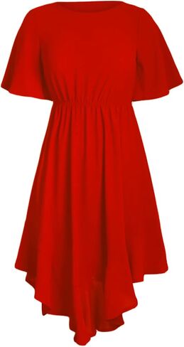 Alaster Women’s Chiffon Short Sleeve Casual Midi Dress Irregular Hem Summer Dress in Saudi Arabia