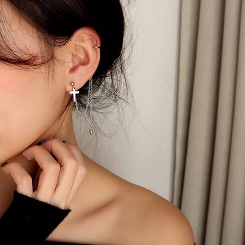 MaraLota 925 الفضة الأذن الكفة أقراط للنساء سلسلة عراف شنقا الغضروف أقراط طويلة الشرابة إسقاط أقراط للنساء الفتيات في سن المراهقة in Saudi Arabia
