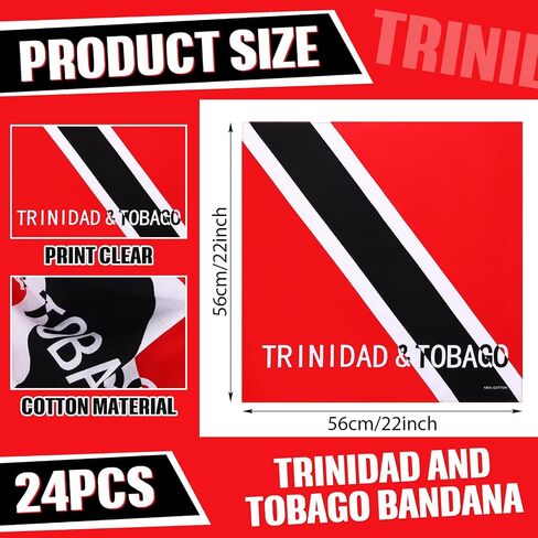 Jeyiour 24 Pcs Trinidad and Tobago Flag Bandana Men Trinidad and Tobago Flag Headband Women Head Scarves Trinidad and Tobago Headwrap Cotton Bandanas Trinidad and Tobago Clothing Apparel in Saudi Arabia