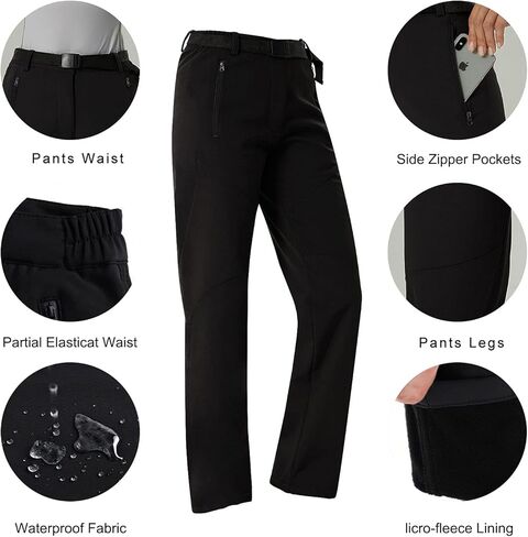 سراويل نسائية ناعمة مبطنة بالصوف سراويل نسائية مقاومة للماء ومضادة للرياح للتزلج والثلج معزولة للمشي لمسافات طويلة والصيد in Kuwait