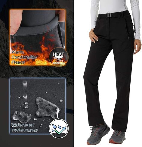 سراويل نسائية ناعمة مبطنة بالصوف سراويل نسائية مقاومة للماء ومضادة للرياح للتزلج والثلج معزولة للمشي لمسافات طويلة والصيد in Kuwait