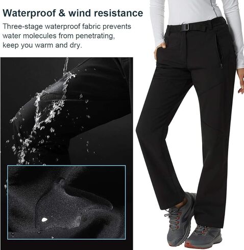 سراويل نسائية ناعمة مبطنة بالصوف سراويل نسائية مقاومة للماء ومضادة للرياح للتزلج والثلج معزولة للمشي لمسافات طويلة والصيد in Kuwait