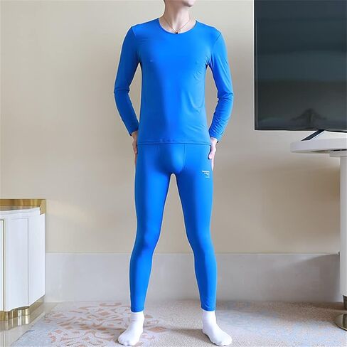 مجموعة ملابس داخلية حرارية للرجال من IYUNYI، سراويل طويلة بملمس الحرير الجليدي، طبقة أساسية رفيعة للشتاء من الأعلى والأسفل in Kuwait