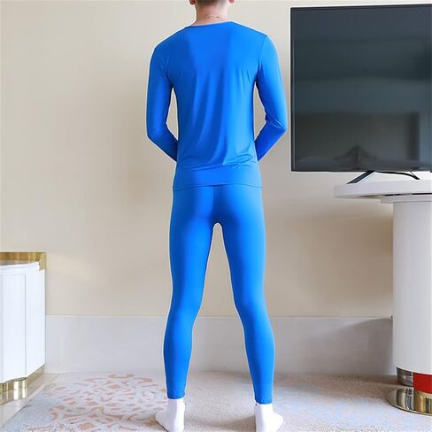 مجموعة ملابس داخلية حرارية للرجال من IYUNYI، سراويل طويلة بملمس الحرير الجليدي، طبقة أساسية رفيعة للشتاء من الأعلى والأسفل in Kuwait