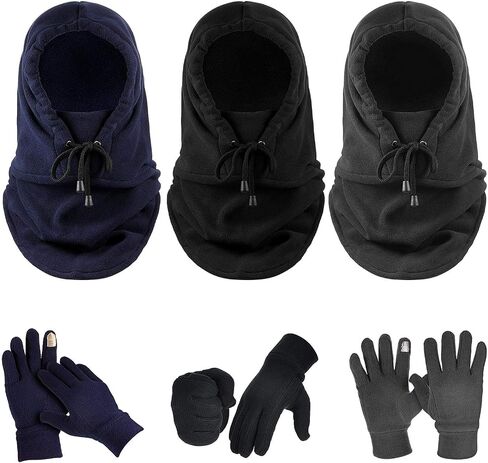 3 Pieces Winter Balaclava Windproof Fleece Ski Mask Face Covering and 3 Pairs Thermal Touchscreen Gloves for Men Women in Saudi Arabia