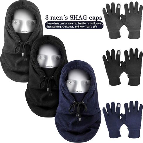 3 Pieces Winter Balaclava Windproof Fleece Ski Mask Face Covering and 3 Pairs Thermal Touchscreen Gloves for Men Women in Saudi Arabia