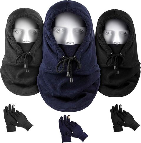 3 Pieces Winter Balaclava Windproof Fleece Ski Mask Face Covering and 3 Pairs Thermal Touchscreen Gloves for Men Women in Saudi Arabia