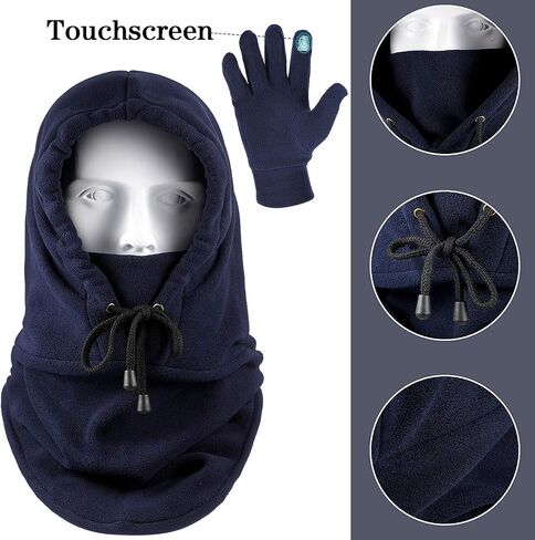 3 Pieces Winter Balaclava Windproof Fleece Ski Mask Face Covering and 3 Pairs Thermal Touchscreen Gloves for Men Women in Saudi Arabia