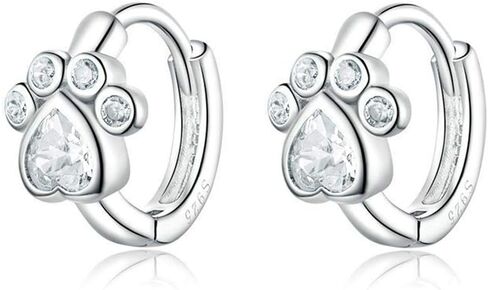 Cute CZ Cat Dog Paw Print Cartilage Small Cuff Huggie Hoop Earrings for Women Girls Sterling Silver Chic Dainty Animal Pet Lovers Sleeper Little Hoops Delicate Hypoallergenic Gifts Daughter 8mm in Kuwait
