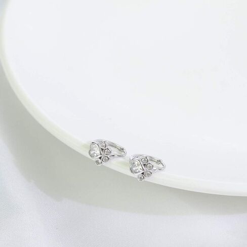 Cute CZ Cat Dog Paw Print Cartilage Small Cuff Huggie Hoop Earrings for Women Girls Sterling Silver Chic Dainty Animal Pet Lovers Sleeper Little Hoops Delicate Hypoallergenic Gifts Daughter 8mm in Kuwait