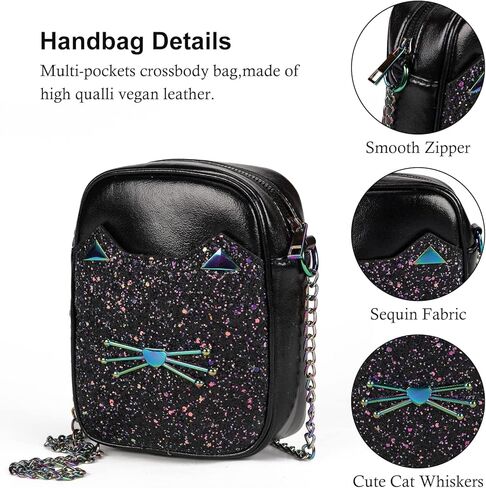 محفظة كروس لطيفة للفتيات المراهقات ومحفظة صغيرة وحقائب كروس للقطط للنساء هدية مع حزام سلسلة معدنية in Kuwait