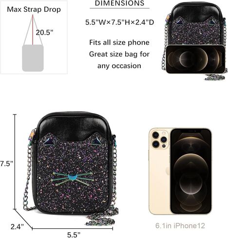 محفظة كروس لطيفة للفتيات المراهقات ومحفظة صغيرة وحقائب كروس للقطط للنساء هدية مع حزام سلسلة معدنية in Kuwait