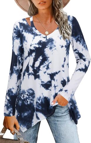 بولوتس قميص تونيك كاجوال منقوش باكمام 3/4 ورقبة على شكل حرف V للنساء in Kuwait