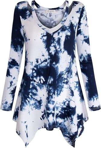 بولوتس قميص تونيك كاجوال منقوش باكمام 3/4 ورقبة على شكل حرف V للنساء in Kuwait