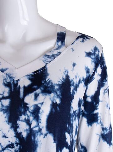 بولوتس قميص تونيك كاجوال منقوش باكمام 3/4 ورقبة على شكل حرف V للنساء in Kuwait