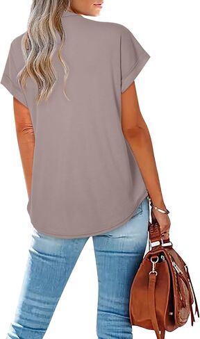 بلوزات عمل نسائية بأكمام قصيرة من Gaharu ورقبة على شكل حرف V وقمصان تونيك كاجوال للعمل in Kuwait