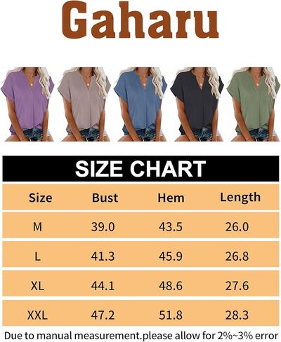 بلوزات عمل نسائية بأكمام قصيرة من Gaharu ورقبة على شكل حرف V وقمصان تونيك كاجوال للعمل in Kuwait