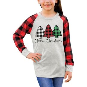 BesserBay Christmas Girls Funny Plaid Raglan Long Sleeve Shirt 4-14 Years in Kuwait