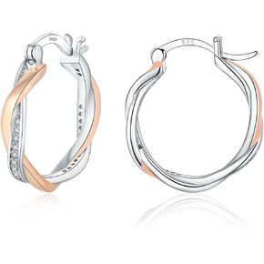 أقراط حلقية من الفضة الإسترلينية Sfoni - أقراط حلقية من الفضة الإسترلينية عيار 925 للنساء - أقراط حلقية مكعبة زركونيا مضادة للحساسية للفتيات - حلقات تويست أزرق/أسود/أبيض - مقاسات 13/15/20 مم - هدية مع حقيبة in Kuwait