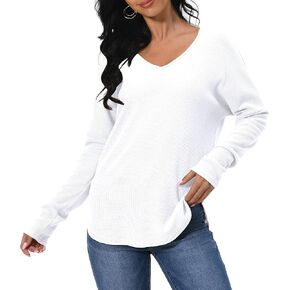 Afibi Women's Tunic Tops for Leggings for Women Long Sleeve V Neck T Shirts Casual Loose Fit