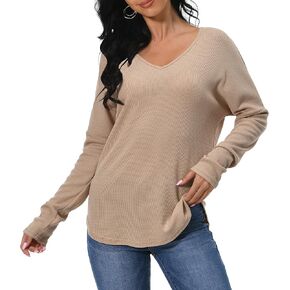 تيشيرتات تونيك نسائية من Afibi للسراويل الضيقة بأكمام طويلة ورقبة على شكل حرف V كاجوال فضفاضة in Kuwait