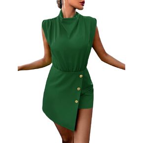 WDIRARA Women's Cowl Neck Sleeveless Button Front Wrap Asymmetrical Hem Elegant Romper