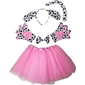 Kirei Sui Kids Spotted Dog Costume Ears Headband Bowtie Tail Tutu Paws Set