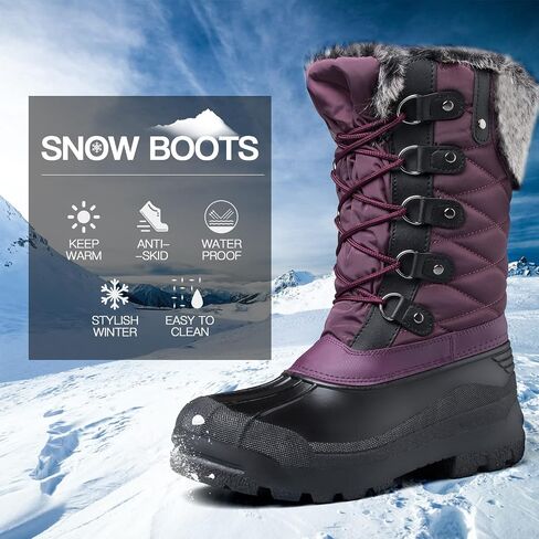 mysoft Women's Snow Boots Warm Insulated Faux Fur Lined Waterproof Mid-Calf Winter Boots in Saudi Arabia