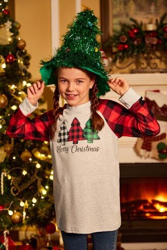 BesserBay Christmas Girls Funny Plaid Raglan Long Sleeve Shirt 4-14 Years in Kuwait