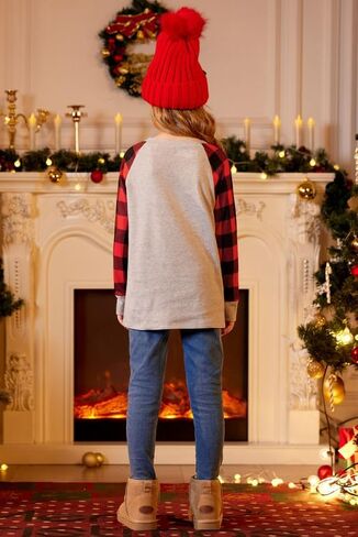 BesserBay Christmas Girls Funny Plaid Raglan Long Sleeve Shirt 4-14 Years in Kuwait