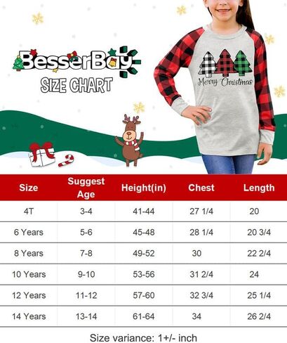 BesserBay Christmas Girls Funny Plaid Raglan Long Sleeve Shirt 4-14 Years in Kuwait