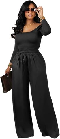 Acelyn 2 قطعة ملابس للنساء مثير كم طويل مضلع المحاصيل الأعلى بنطال ذو قصة أرجل واسعة تجريب مجموعة رياضية in Kuwait