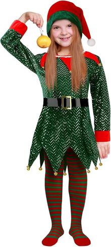 زي Farochy Christmas Elf للأطفال - زي قزم الطفل مع حزام قبعة قزم وجوارب مخططة زي سانتا المساعد in Kuwait