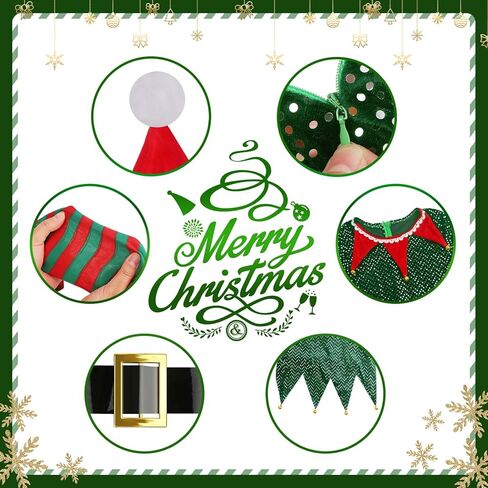 زي Farochy Christmas Elf للأطفال - زي قزم الطفل مع حزام قبعة قزم وجوارب مخططة زي سانتا المساعد in Kuwait