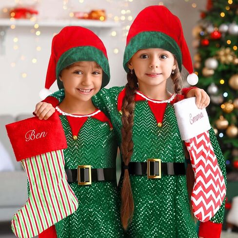 زي Farochy Christmas Elf للأطفال - زي قزم الطفل مع حزام قبعة قزم وجوارب مخططة زي سانتا المساعد in Kuwait