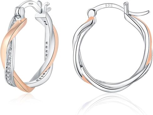 أقراط حلقية من الفضة الإسترلينية Sfoni - أقراط حلقية من الفضة الإسترلينية عيار 925 للنساء - أقراط حلقية مكعبة زركونيا مضادة للحساسية للفتيات - حلقات تويست أزرق/أسود/أبيض - مقاسات 13/15/20 مم - هدية مع حقيبة in Kuwait