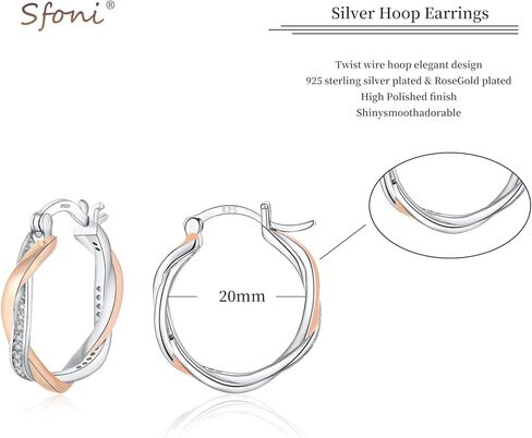 أقراط حلقية من الفضة الإسترلينية Sfoni - أقراط حلقية من الفضة الإسترلينية عيار 925 للنساء - أقراط حلقية مكعبة زركونيا مضادة للحساسية للفتيات - حلقات تويست أزرق/أسود/أبيض - مقاسات 13/15/20 مم - هدية مع حقيبة in Kuwait