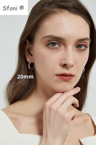 أقراط حلقية من الفضة الإسترلينية Sfoni - أقراط حلقية من الفضة الإسترلينية عيار 925 للنساء - أقراط حلقية مكعبة زركونيا مضادة للحساسية للفتيات - حلقات تويست أزرق/أسود/أبيض - مقاسات 13/15/20 مم - هدية مع حقيبة in Kuwait