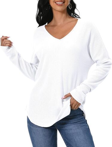 Afibi Women's Tunic Tops for Leggings for Women Long Sleeve V Neck T Shirts Casual Loose Fit in Kuwait