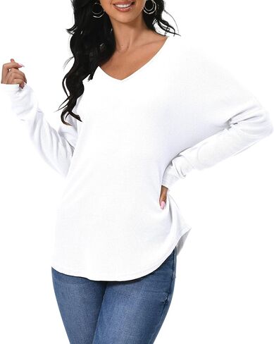 Afibi Women's Tunic Tops for Leggings for Women Long Sleeve V Neck T Shirts Casual Loose Fit in Kuwait