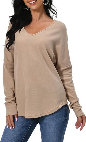 تيشيرتات تونيك نسائية من Afibi للسراويل الضيقة بأكمام طويلة ورقبة على شكل حرف V كاجوال فضفاضة in Kuwait