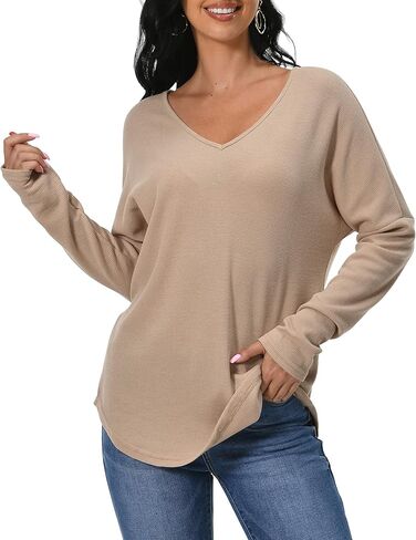 تيشيرتات تونيك نسائية من Afibi للسراويل الضيقة بأكمام طويلة ورقبة على شكل حرف V كاجوال فضفاضة in Kuwait