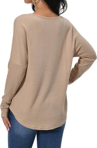 تيشيرتات تونيك نسائية من Afibi للسراويل الضيقة بأكمام طويلة ورقبة على شكل حرف V كاجوال فضفاضة in Kuwait