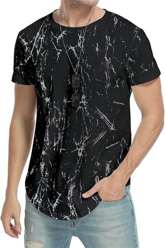 Aiyino Men's Hipster Hip Hop Ripped Round Hemline Pattern Print T Shirt in Saudi Arabia