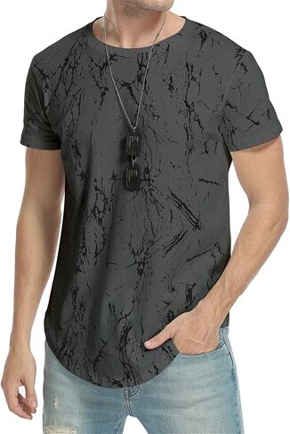 Aiyino Men's Hipster Hip Hop Ripped Round Hemline Pattern Print T Shirt in Saudi Arabia